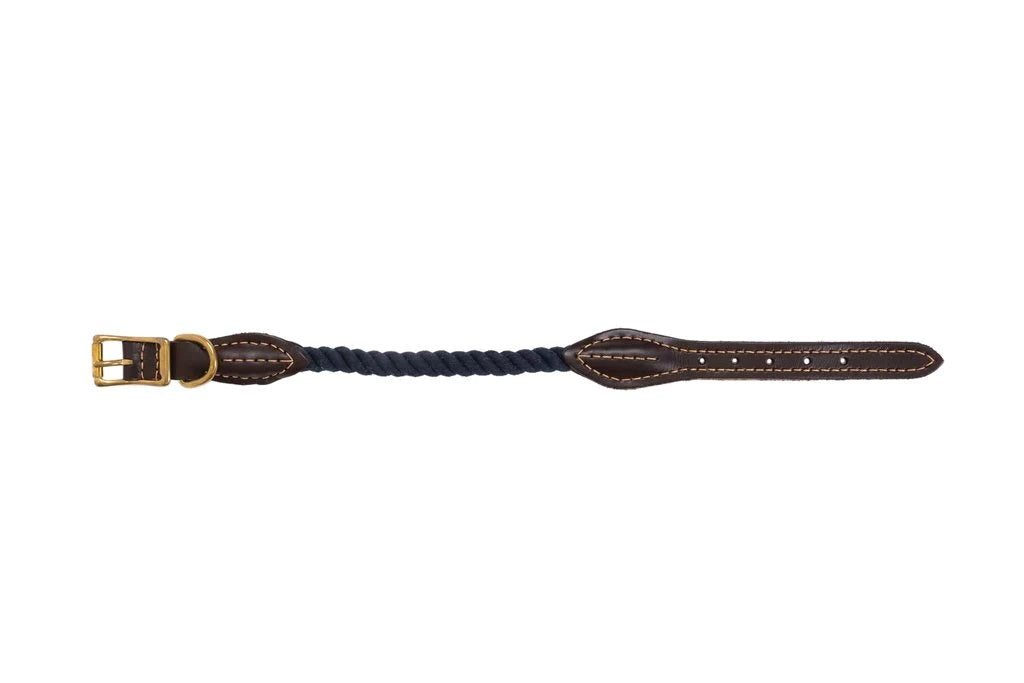 Mog & Bone Rope Collar Genuine Leather & Brass Natural M Brass Navy [size:m  Colour:navy]
