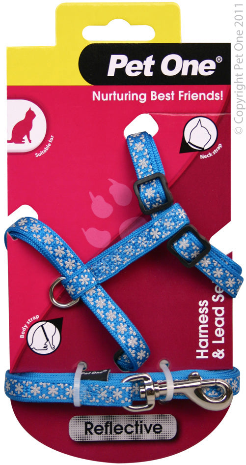 Pet One Harness & Lead Set -cat/kitten Reflective Blue [colour:blue]