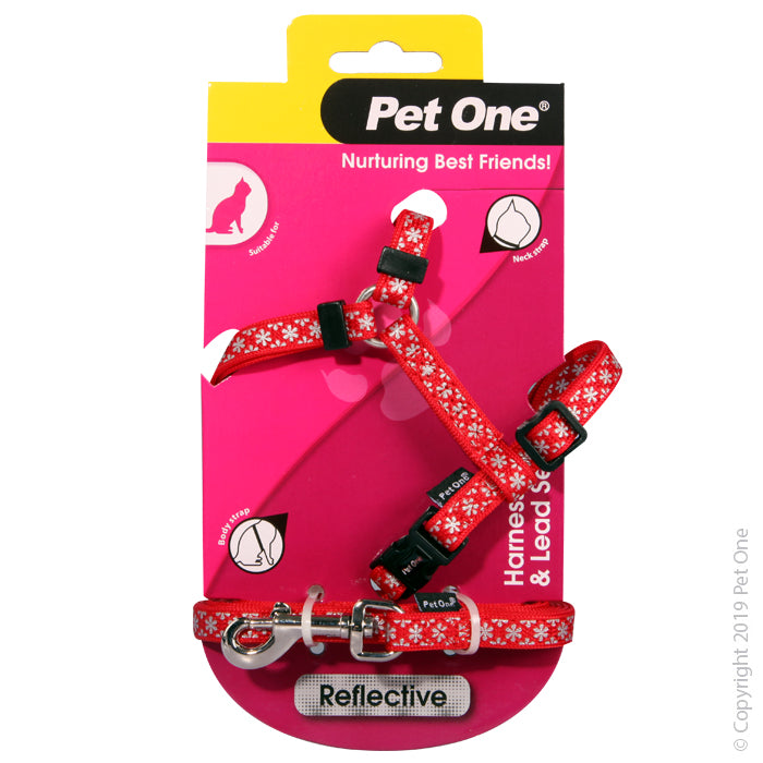 Pet One Harness & Lead Set -cat/kitten Reflective Red [colour:red]