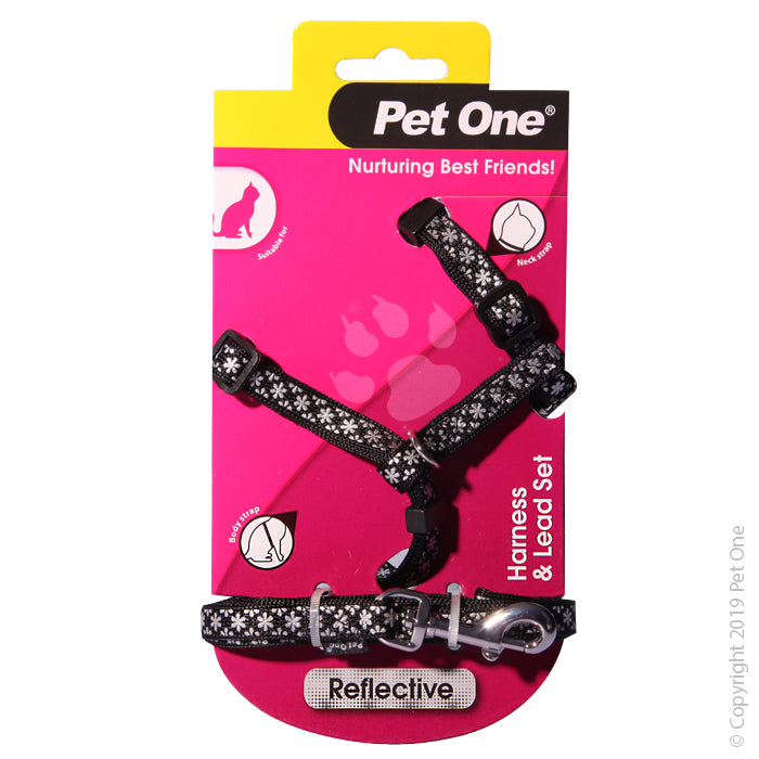 Pet One Harness & Lead Set -cat/kitten Reflective Black [colour:black]