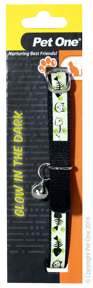Pet One Collar - Cat Nylon Glow In The Dark Black [colour:black]