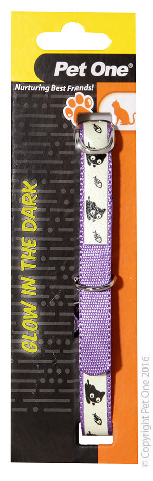Pet One Collar - Cat Nylon Glow In The Dark Purple [colour:purple]