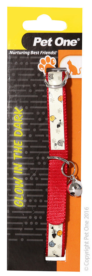 Pet One Collar - Cat Nylon Glow In The Dark Red [colour:red]