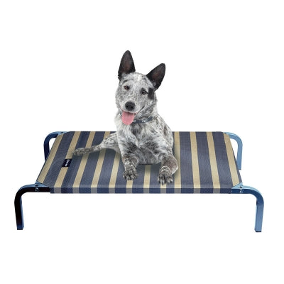 Leisured Raised Dog Bed Charcoal/wheat Stripes 75x47x15cm